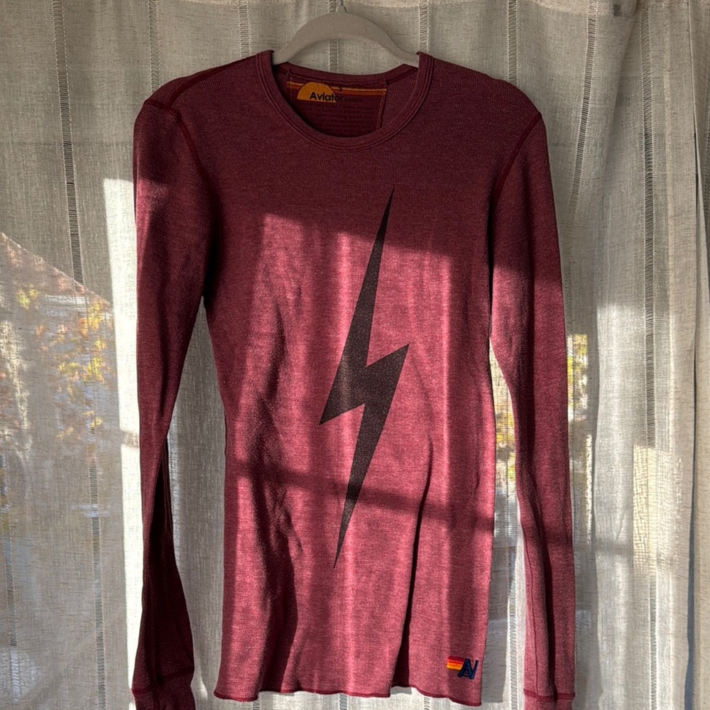 Aviator Nation Small Women's Burgundy Shirt Thunderbolt